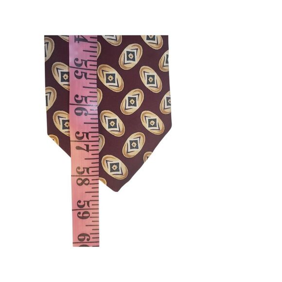 Brooks Brothers Makers Mens Tie Necktie Designer Luxury Burgundy Tan Geometric - Picture 8 of 10